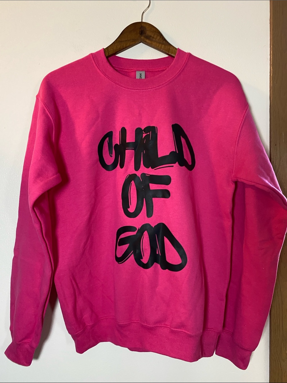 Gildan Hot Pink Sweatshirt with Black 'Child of God' Graphic